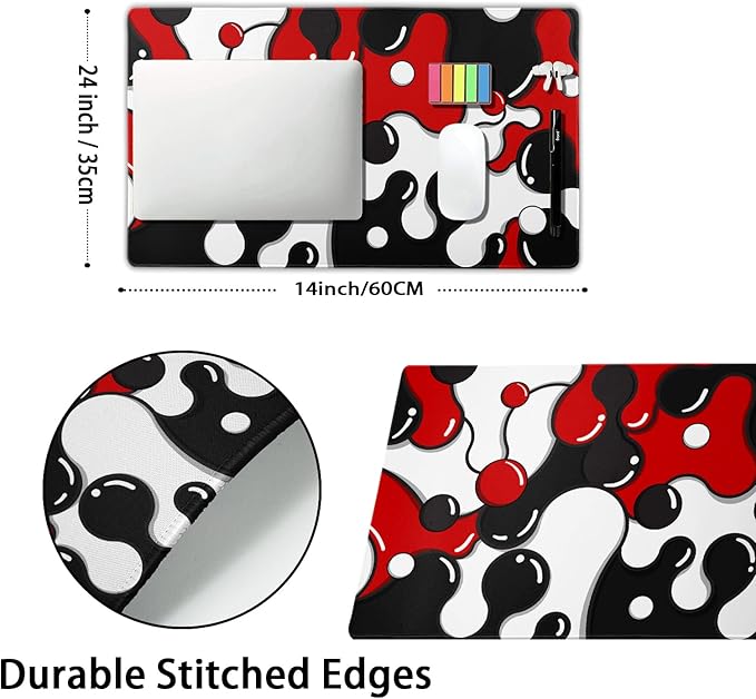 aportt Red Black White Mouse Pad XL Large Cool Geometric Japanese Extended Desk Mat 60X35 cm Non-Slip Rubber Base Stitched Edge Large XL Mousepad for Desk Gaming Laptop Desktop,24x14 Inch
