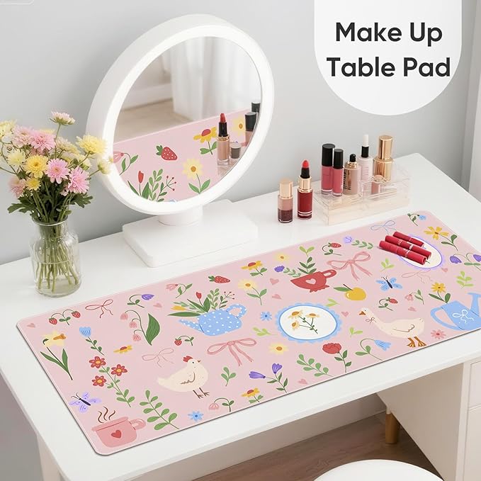 Desk Mat, Leather Desk Pad Blotter Protector, XXL Large Mouse Pad,Computer Laptop Mouse Pads for Desktop,Waterproof Writing Anti-Slip Mousepad for Office and Home I Pink Animals & Flowers