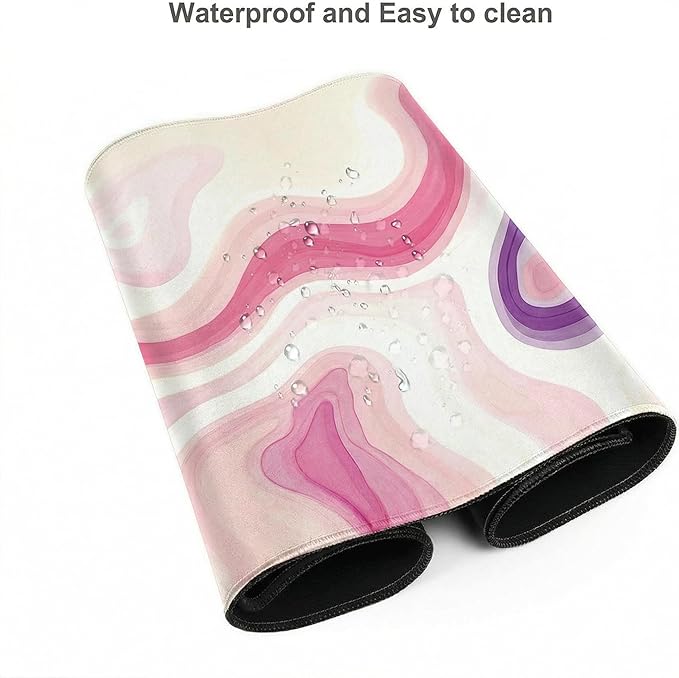 AQQA Large Gaming Mouse Pad 31.5x15.7 Inch, Abstract Desk Mat with Non-Slip Base & Stitched Edge, Pink Cute Keyboard Mat for PC Desktop, Office Home Decor, Modern Colorful Design