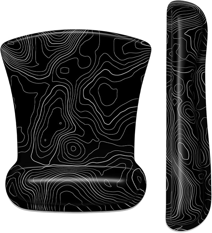 ITNRSIIET Mouse Pad Wrist Support Keyboard Wrist Rest Pad Ergonomic Mousepad Non-Slip Memory Foam Keyboard Pad Easy Typing Pain Relief Perfect for PC Laptop Gaming Office, Topographic Contour Black
