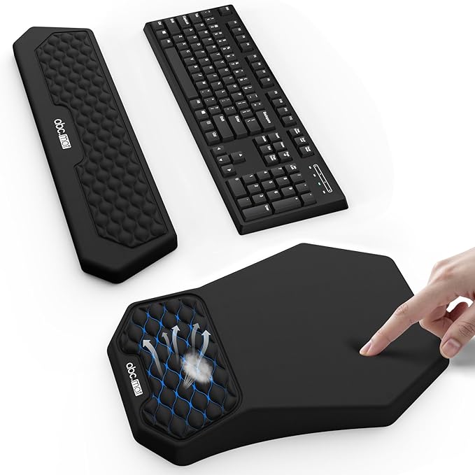 Ergonomic Mouse Pad and Keyboard Wrist Rest Support Set, Massage Design Mousepad for Carpal Tunnel, Memory Foam, Non-Slip PU Base for Computer Desk, Black