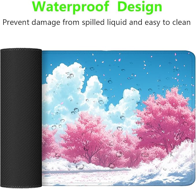 Japanese Anime Desk Pad Mouse Pad Pink Cherry Blossom Trees Car Mousepad XL Large Gaming Mouse Pad Laptop Keyboard Mat Desk Pad 31.5"x11.8" Office Computer Keyboard Laptop Home