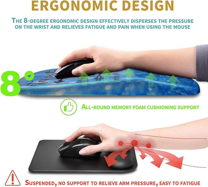 Hokafenle Ergonomic Mouse Pad Wrist Support with Massage Design, Wrist Rest Mousepad with Memory Foam&Non-Slip PU Base, Mouse Pads for Wireless Mouse & Desk (12x8 inch,Stay Positive)
