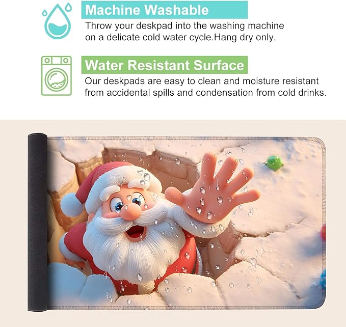 Desk Mat, XXL Extended Gaming Pad for Desktop, 35x16 Inches Santa Breaking Through Wall, Large Non-Slip Vegan Leather Surface with Stitched Edges, Keyboard Mouse Mat for Home Office