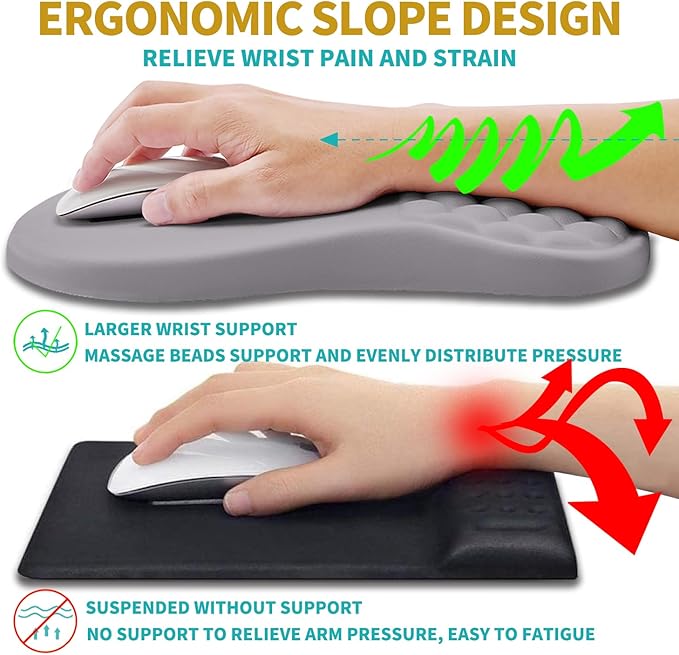 Hokafenle 2 in 1 Ergonomic Mouse Pad Wrist Support & Wrist Rest for Computer Keyboard Set, with Memory Gel Massage Bulge Design (2In1 Set, Neutral Gray Light Purple)