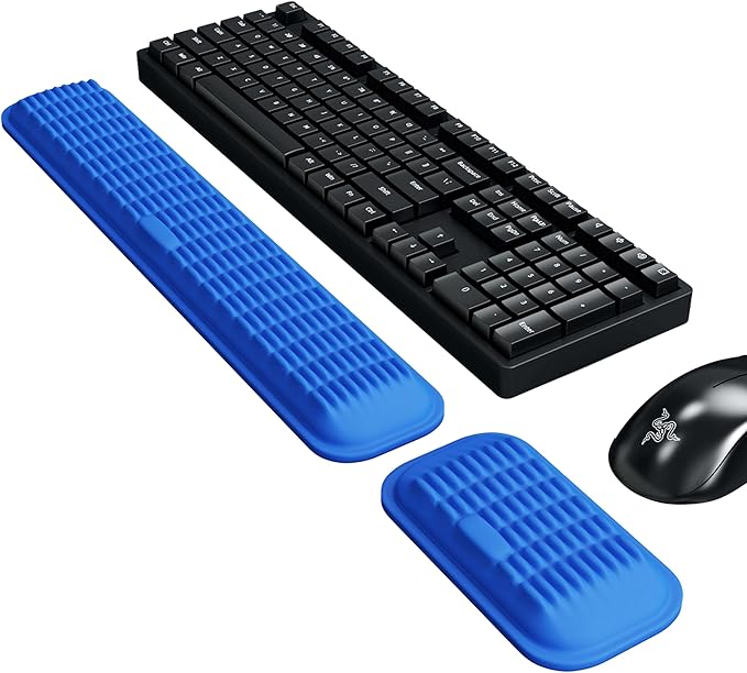 MEKASS Ergonomic Wrist Rest for Keyboard and Mouse, Soft Memory Foam Keyboard Wrist Rest Set with Non-Slip Silicone Base, Easy Typing, Comfort for Office, Work, Gaming (Blue)