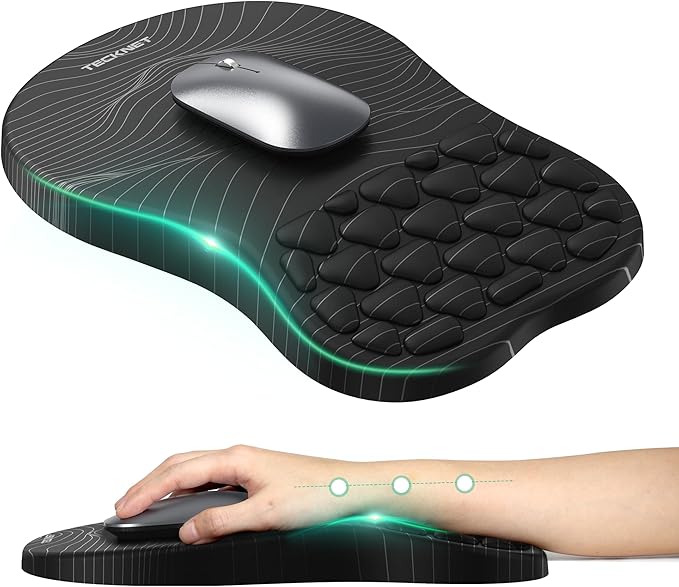 TECKNET Ergonomic Mouse Pad with Wrist Rest, Soft Mousepad with Massage Design, Memory Foam and Non-Slip PU Base, Gaming Mouse Pad for Desk, Home, Office, 12x8 Inches, Black White