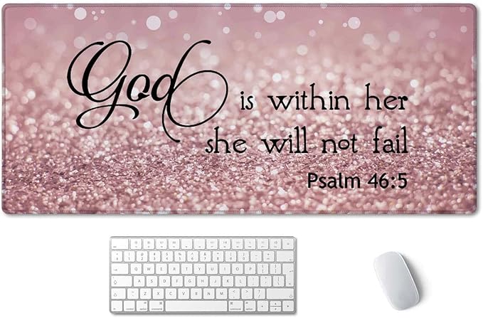 SSOIU Bible Verse Mouse Pad 35.5 X 15.7 Inch XXL Full Desk Mousepad Extended Large Non-Slip Rubber Base Waterproof Big Keyboard Mat with Stitched Edges - PSALM 46:5 God is Within Her,She Will not Fall