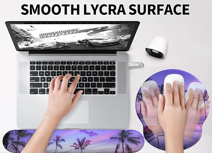 eulps Mouse Pad Wrist Support, Ergonomic Memory Foam Keyboard Wrist Pad & Gel Wrist Rest Set for Computer Keyboard for Easy Typing for Office & Home (Mauve Twilight Set)