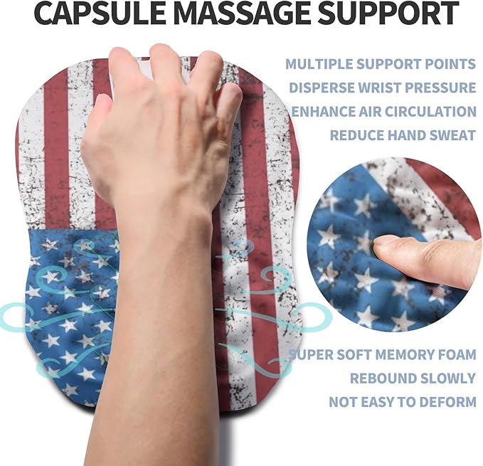 Ergonomic Raised Mouse Pad Wrist Support with Bilateral Slope Memory Foam Mousepad for Wrist Rest and Carpal Tunnel 11.8x7.9〃National Flag