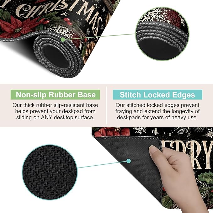 Desk Mat, XXL Extended Gaming Pad for Desktop, 31x12 Inches Floral with Flowers, Large Non-Slip Vegan Leather Surface with Stitched Edges, Keyboard Mouse Mat for Home Office