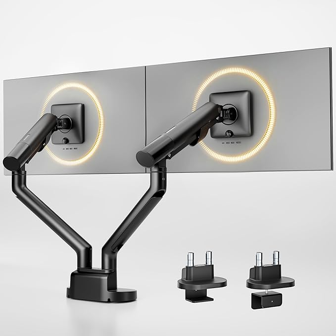 monTEK Dual Monitor Stand for 2 Screens 17 to 35 Inch, Heavy Duty Monitor Mount Arm, VESA Mount Desk Stand with C-Clamp/Grommet Base, Holds up to 24.3 lbs Per Arm, VESA 75/100mm