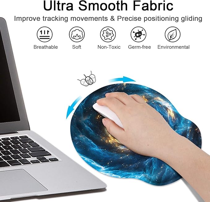 Britimes Blue Black Galaxy Space Ergonomic Mouse Pad Set with Wrist Rest Non-Slip Rubber Base Wrist Cushion Support and Coasters Mousepad with Wrist Support for Computer Keyboard and Desk