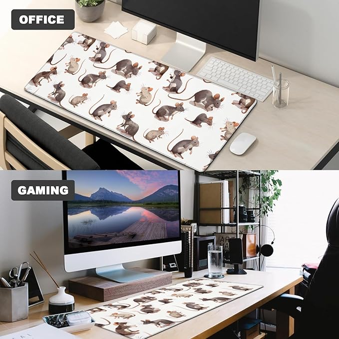 Cute Rat Gaming Mouse Pad,12x31.5in Non-Slip Rubber Mice Adorable Rodent Desk Mat,Large Extended Animal Mousepad for Office Home Laptop,Mice Pads Gifts,Game Lover Deskmat Decor