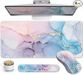 Desk Pad Mat, Large Mouse Pad with Wrist Rest, Ergonomic Keyboard and Mouse pad with Massage Design & Memory Foam, Computer Mouse Pad for Home Office Study Game, Pink Blue Marble