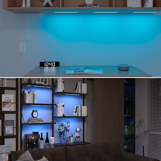 Smart Under Cabinet Lighting White & Multicolor LED Strip Lights Dimmable Works with Alexa,Google Home,Smart APP Remote Control RGB Kitchen Lamp Plug in for Under Counter Light Fixtures,6pcs