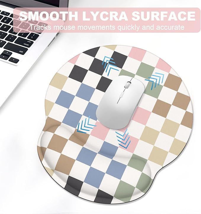 Ergonomic Mouse Pad with Wrist Rest and Keyboard Wrist Rest, Mousepad and Wrist Rest for Computer Keyboard, Non-Slip Rubber Base, Mouse Pad Wrist Support for Gaming, Colorful Checkered
