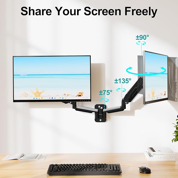 MOUNT PRO Dual Monitor Wall Mount for 13 to 32 Inch Computer Screens, Wall Monitor Arm for 2 Monitors, Each Holds Up to 19.8lbs, Full Motion Wall Monitor Mount with VESA 75x75/100x100