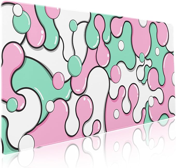 aportt Pink Green Mouse Pad Anime Cool Geometric Japanese Extended Desk Mat 90X40 CM Non-Slip Rubber Base Stitched Edge Large XXL Mousepad for Gaming Laptop Computer Desktop 35.4×15.7 Inch