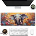 XL Mouse Pad,Elephant in Flower Blossom Large Gaming Mouse Pad,Cute Elephant Floral Desk Mat,Extended Big Computer Keyboard Desk Pad with Non-Slip Base and Stitched Edge 31.5"x11.8"
