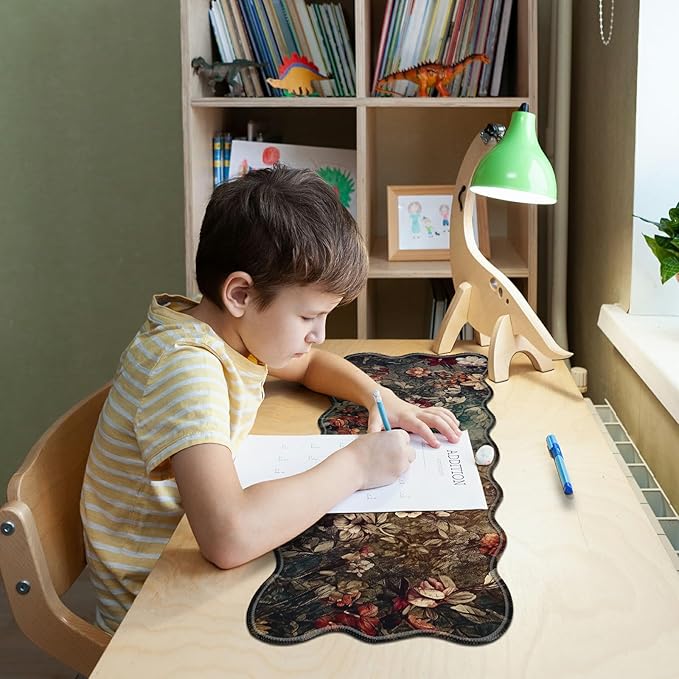 Dark Art Flowers Large Gaming Mouse Pad Plus a Coaster, 31.5 x 11.8 inches Desk Mat Extended XL Mousepad with Stitched Edge Non-Slip Rubber, Desk Pad Computer Mouse Mat for Home Office