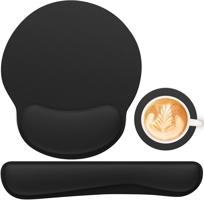 Ergonomic Mouse Pad with Wrist Rest and Keyboard Wrist Rest, Mousepad and Wrist Rest for Computer Keyboard, Non-Slip Rubber Base, Mouse Pad with Wrist Support for Gaming, Office, Black