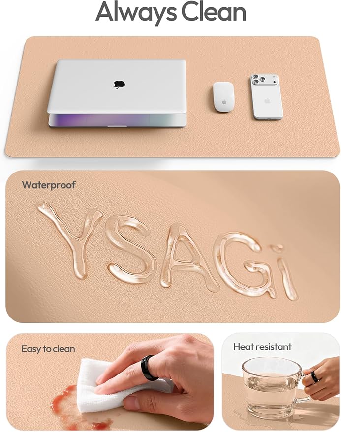 YSAGi Leather Desk Protector, Office Mat, Large Mouse Mat, Non-Slip PU Leather Blotter, Laptop Desk Mat, Waterproof Writing Pad for Office and Home (Latte, 47" x 17")