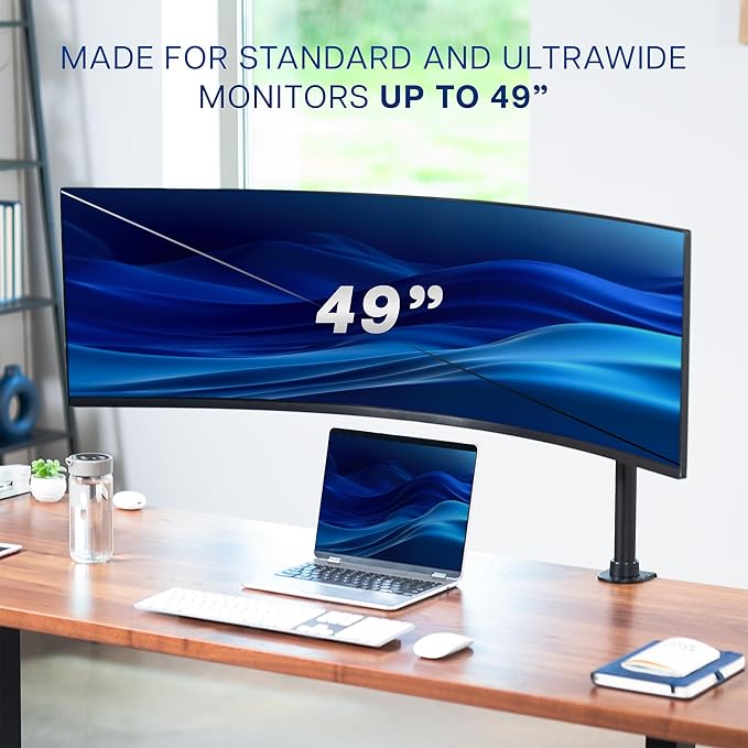 VIVO Single Ultra-Wide Monitor Desk Mount for up to 49 inch Ultrawide Screens, Clamp-on Adjustable Stand Holds 44 lbs, VESA up to 100x100mm, Black, STAND-V100M
