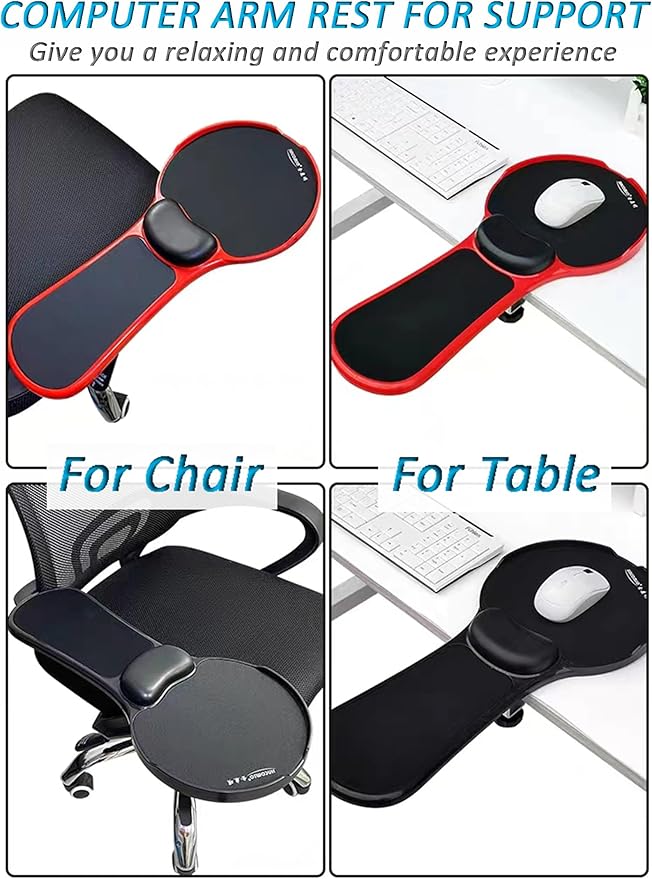LL-COEUR Memory Foam Arm Support Wrist Rest for Table and Chair, Ergonomic Armrest Desk Extender, Multifunctional Computer Mouse Pad (Black)