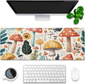 Desk Pad, Hand Drawn Charming Mushroom and Leaves Extended Gaming Mouse Pad Large, 31.5"x11.8" Big Mouse Pad with Non-Slip Base and Stitched Edge, Long Computer Keyboard Mouse Mat for Home Office Work