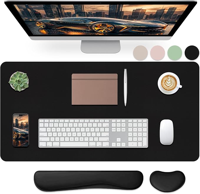 Mouse Pad with Wrist Rest Support, Keyboard Wrist Rest and Mouse Pad Set, Desk Mat for Keyboard and Mouses, Non-Slip Computer Mat Set for Office, Home (35.4×15.7 Inches, Black)