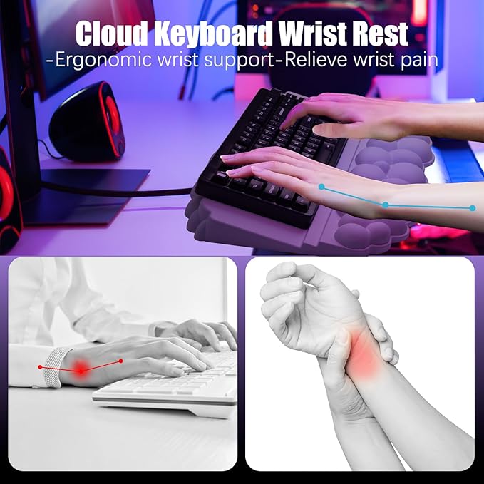 Ergonomic Wrist Rest for Keyboard and Mouse, Soft Memory Foam Cloud Keyboard Stand Pad with Wrist Rest Set, Easy Typing, Comfort for Office, Work, Gaming - White