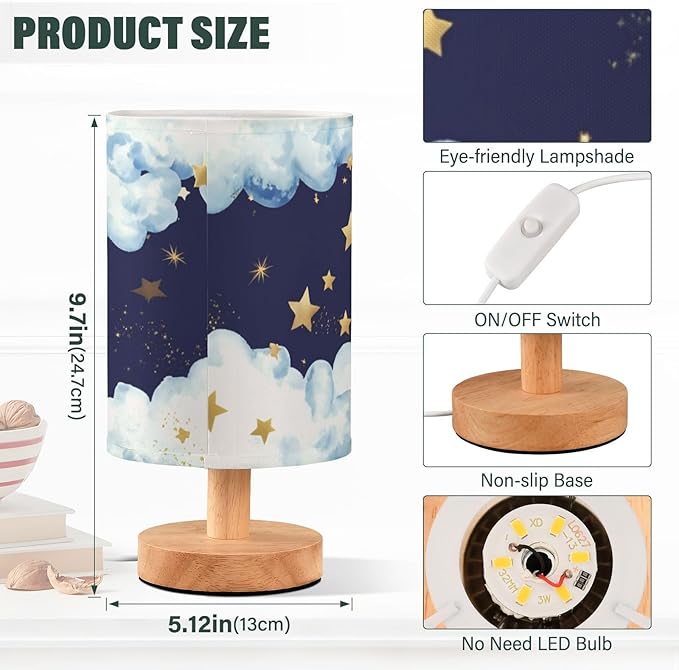 Starry Sky LED Table Lamp, Bedside Lamp with Linen Lampshade, Flicker-Free Eye Care USB Plug in Nightstand Lamp, for Bedroom and Office