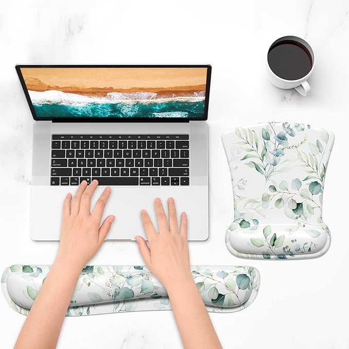 ITNRSIIET Mouse Pad Wrist Support Keyboard Wrist Rest Pad Ergonomic Mousepad Non-Slip Memory Foam Keyboard Pad Easy Typing Pain Relief Perfect for PC Laptop Gaming Office, Leaves and Branches