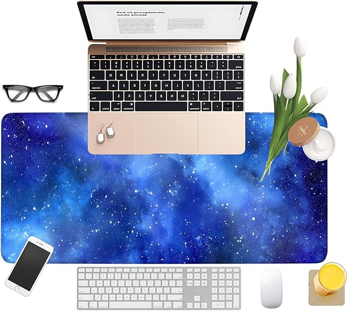 Starry Sky Extended Gaming Mouse Pad 31.5x11.8inches Large Desk Mat Anti-Slip Rubber Base & Durable Stitched Edges for Gamers Smooth Mouse Writing Surface for Desk Office/Home