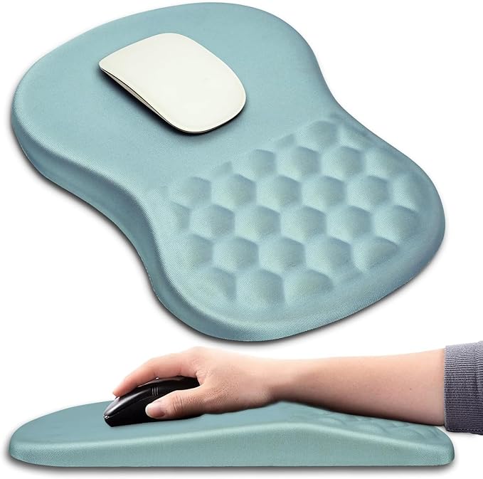 Hokafenle Ergonomic Mouse Pad Wrist Support with Massage Design, Wrist Rest Mousepad with Memory Foam&Non-Slip PU Base, Mouse Pads for Wireless Mouse & Desk (12x8 inch,Light Blue)