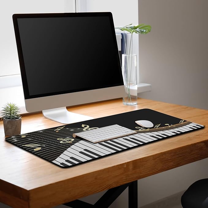 Large Mousepad Music Notes Keyboard Pad Large Gaming Mouse Pads XXL Mouse Pad Gaming Non-Slip Rubber Base 35.4 X 15.7 for Game Office, Black Piano Musical Instrument and Notes
