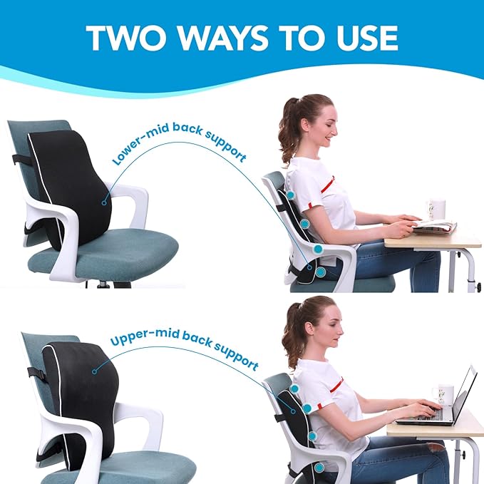 Lumbar Support Pillow for Office Chair, Office Home Essentials, Gifts for Mom, Dad, Back Support Pillow for Car, Chair Cushions, Improve Posture & Back Comfort, Mesh Cover Double Adjustable Straps