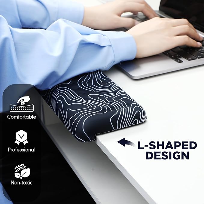 2 Pcs L-Shaped Desk Wrist Rest Elbow Pad Set Desk Edge Rest Cushion Non-Slip Memory Foam Arm Padding Wrist & Forearm & Elbow Comfort Support for Table or Table Edge (Striped Style)