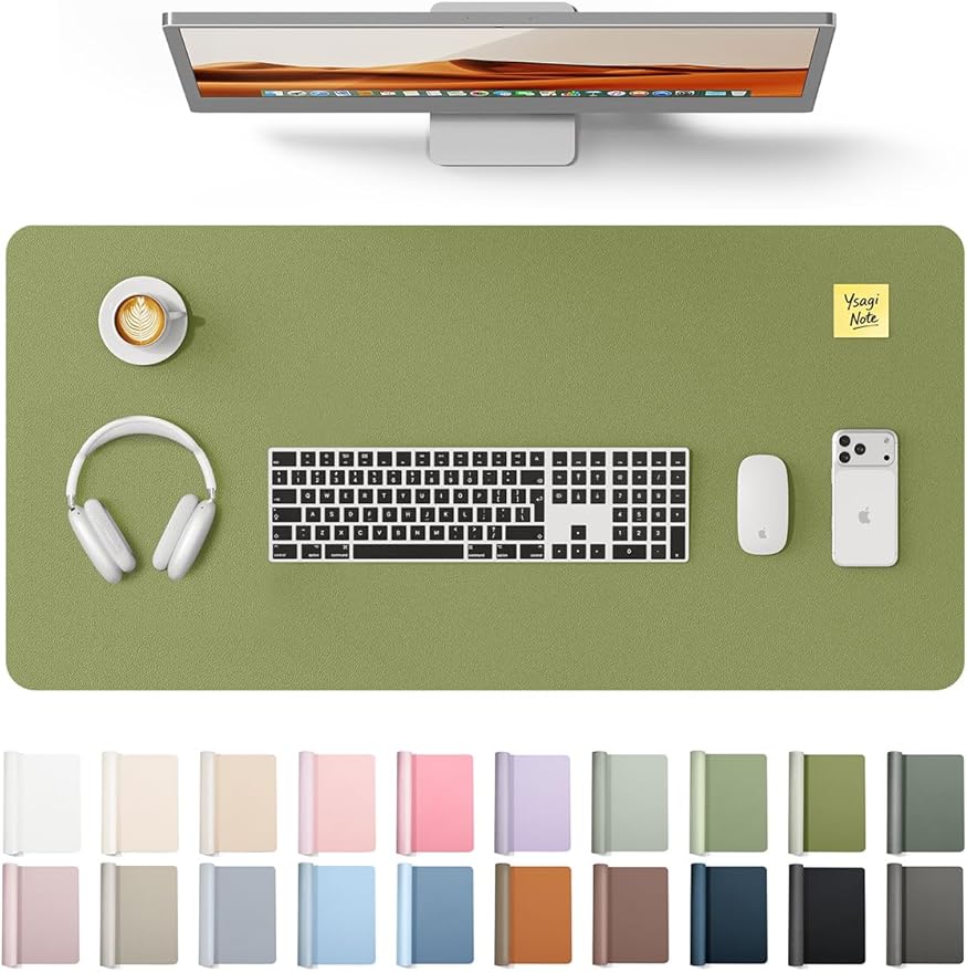 YSAGi Leather Desk Protector, Office Mat, Large Mouse Pad, Non-Slip PU Leather Blotter, Laptop Desk, Waterproof Writing Pad for Office and Home (Green, 31.5" x 15.8")