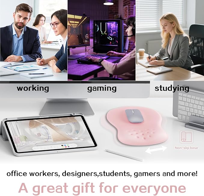 Ergonomic Wrist Rest with Mouse Pad, Mouse Pad with Comfortable Memory Foam Wrist Rest, Massage Design, Non-Slip Rubber Base, Made Easy Typing & Relieve Wrist Pain, Pink