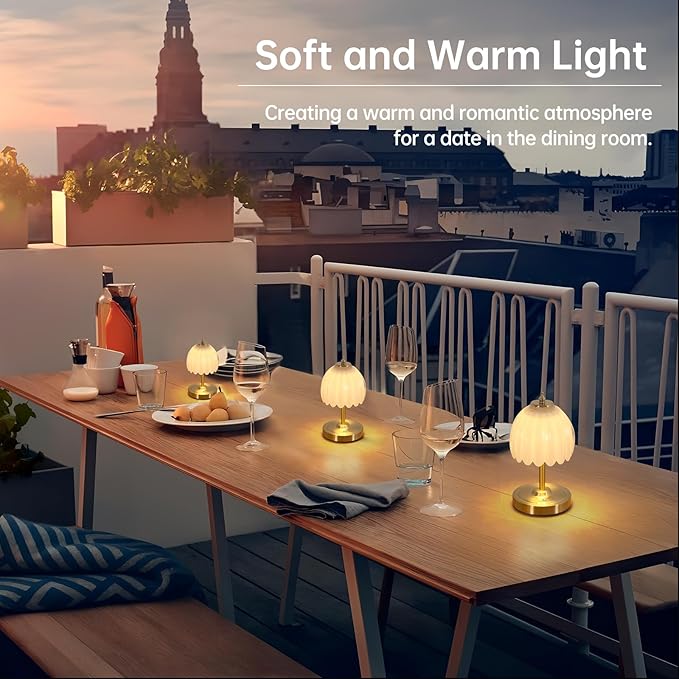 Tulip Small Table Lamp, 5200mAh Cordless Touch Control Mini Table Lamp with 3 Color Temps & Stepless Dimming, Perfect for Small Spaces Like Dressers, Bedsides, Bookshelves (White Tulip)