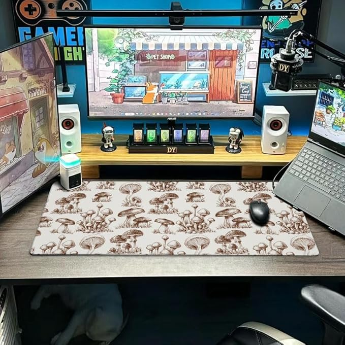 Aesthetics Mushroom Mouse Pad Extended Large Gaming Mousepad XL Big Long Oversized Desk Mat Stitched Edges 31.5 X 11.8 Inch for Home Office Black37