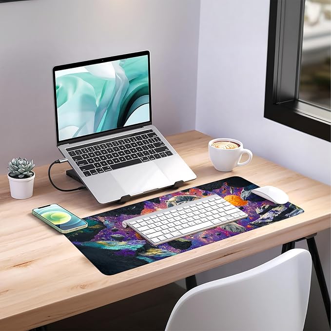 Cat Astronaut Extended Gaming Mouse Pad 31.5x11.8inches Large Desk Mat Anti-Slip Rubber Base & Durable Stitched Edges for Gamers Smooth Mouse Writing Surface for Desk Office/Home