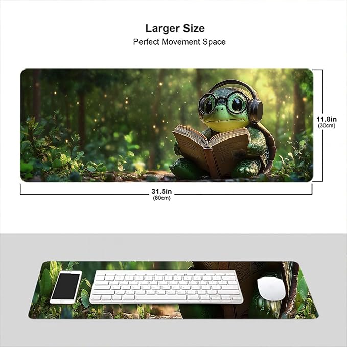 Green Turtles Gaming Mouse Pad Reading Book Forest Cute XL Mouse Pad Large Mousepad Extended Laptop Keyboard Mat Gaming Desk Pad Mouse Mat 31.5"x11.8" Office Computer Keyboard Laptop Home