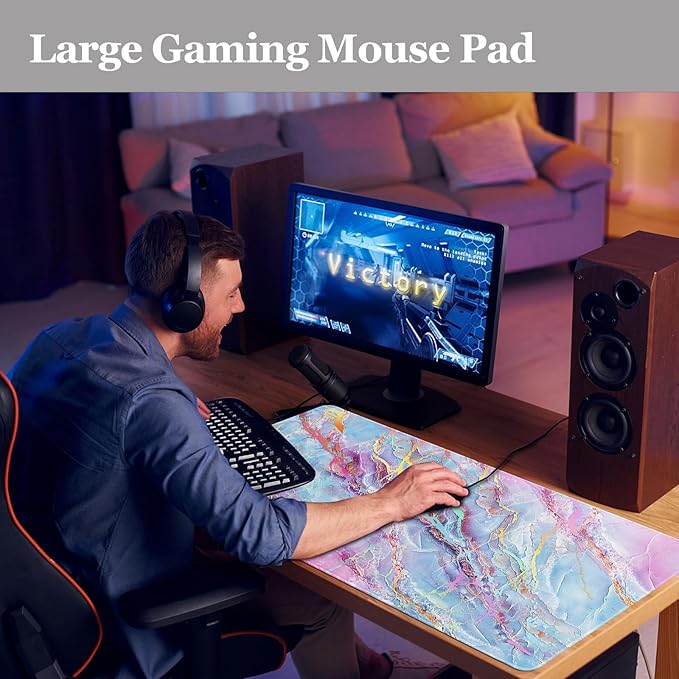 Desk Mat, Desk Matt for Desktop, DeskPad Mat, XXL Large Mouse Pad for desks, Anti-Slip Big Mousepad with Stitched Edges, Keyboard Pad Mouse Mats for Computer, Work, Game, Office, Home, Purple Marble