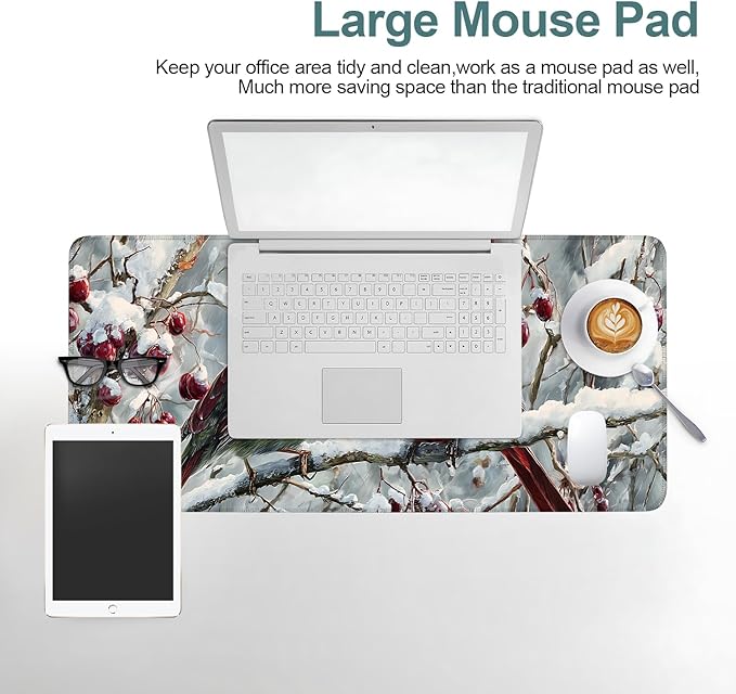 Christmas Bird Extended Gaming Mouse Pad 31.5x11.8inches Large Desk Mat Anti-Slip Rubber Base & Durable Stitched Edges for Gamers Smooth Mouse Writing Surface for Desk Office/Home