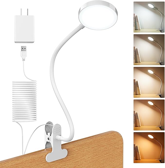 LiFMIRA Bed Lamp Clip on Light 8W 66 LED Reading Light for Bed, 5 Colors 10 Brightness Dimmable, Eye Caring Metal Reading Lamp, Clip lamp for Bed Headboard Desk Home Office Dorm(White)