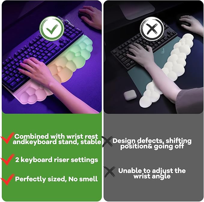 Ergonomic Wrist Rest for Keyboard, Soft Memory Foam Cloud Keyboard Stand Pad with Wrist Rest Set with Non-Slip Silicone Base, Easy Typing, Comfort for Computer Laptop Mac - Rainbow