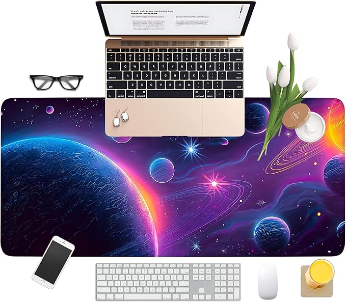 Interstellar Extended Gaming Mouse Pad 35.4x15.7Inch Large Desk Mat Anti-Slip Rubber Base & Durable Stitched Edges for Gamers Smooth Mouse Writing Surface for Desk Office/Home